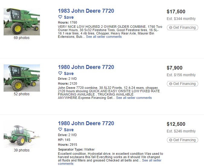john deere 7720 combine high price