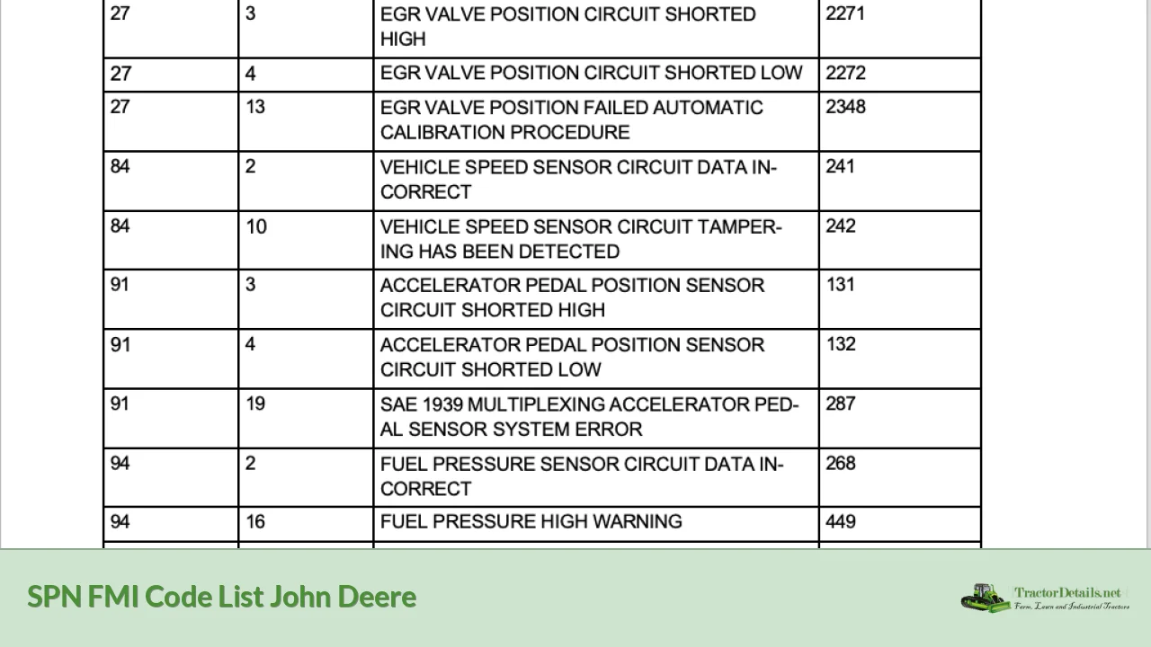 spn fmi code list john deere